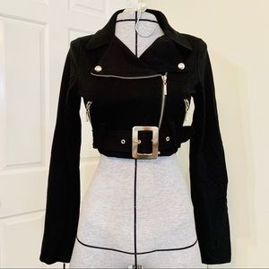 Black cropped moto jacket
